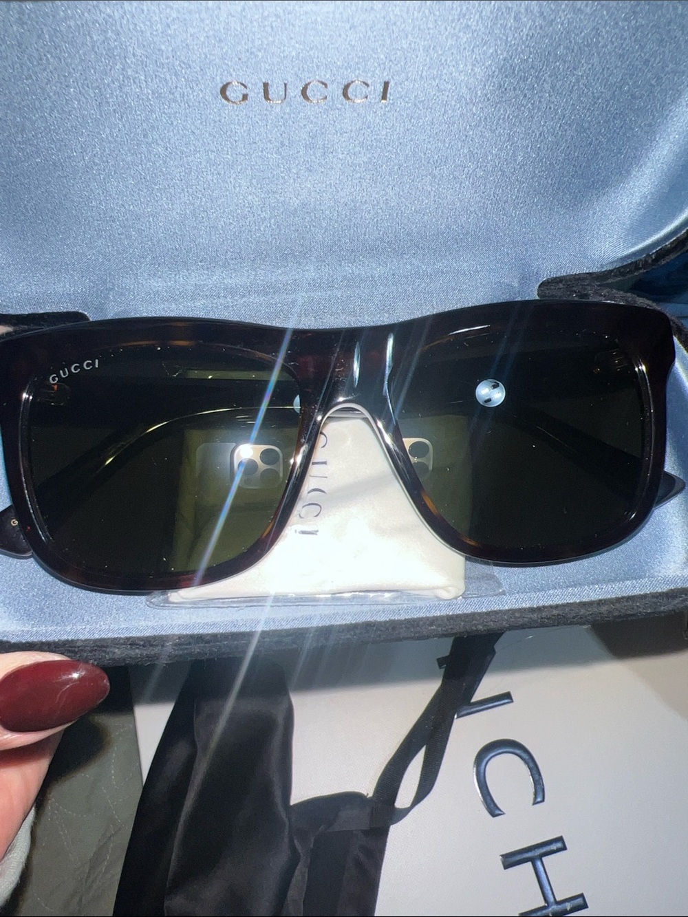 Gucci Dark Tortoiseshell Oversized Square Sunglasses